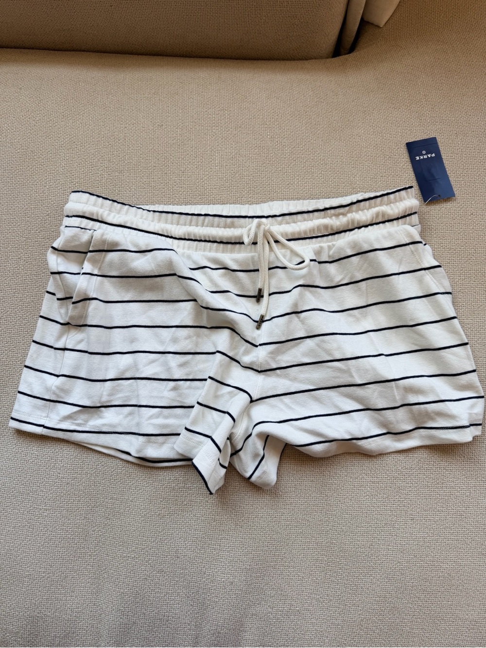 Striped White Drawstring Lounge Shorts